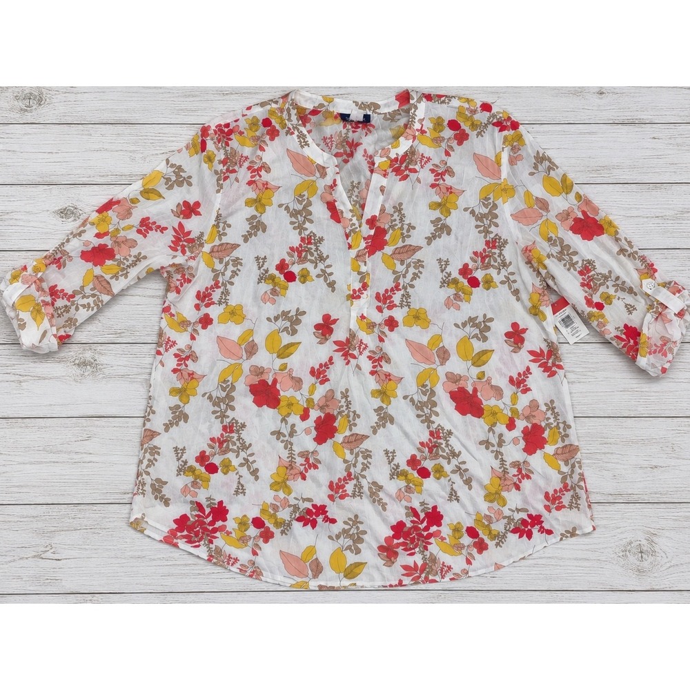 Kmart Basic Editions Floral Popover Blouse Boho Casual Cottagecore  Top XL NWT